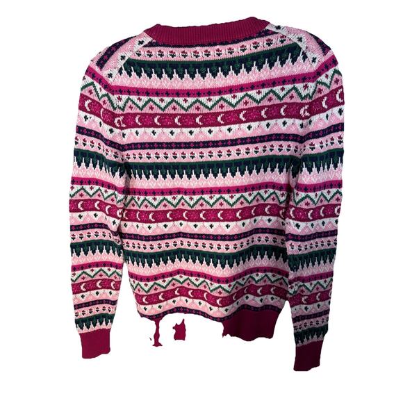 J. Crew Fair Isle Crew Neck Sweater Sz XS Pink Blue White Green All Over Striped - Picture 4 of 9